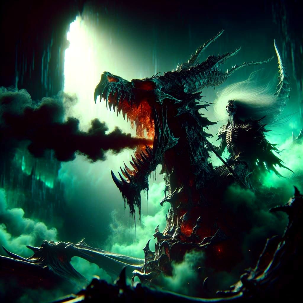 Undead King on Skeletal Dragon in Dark Fantasy Style