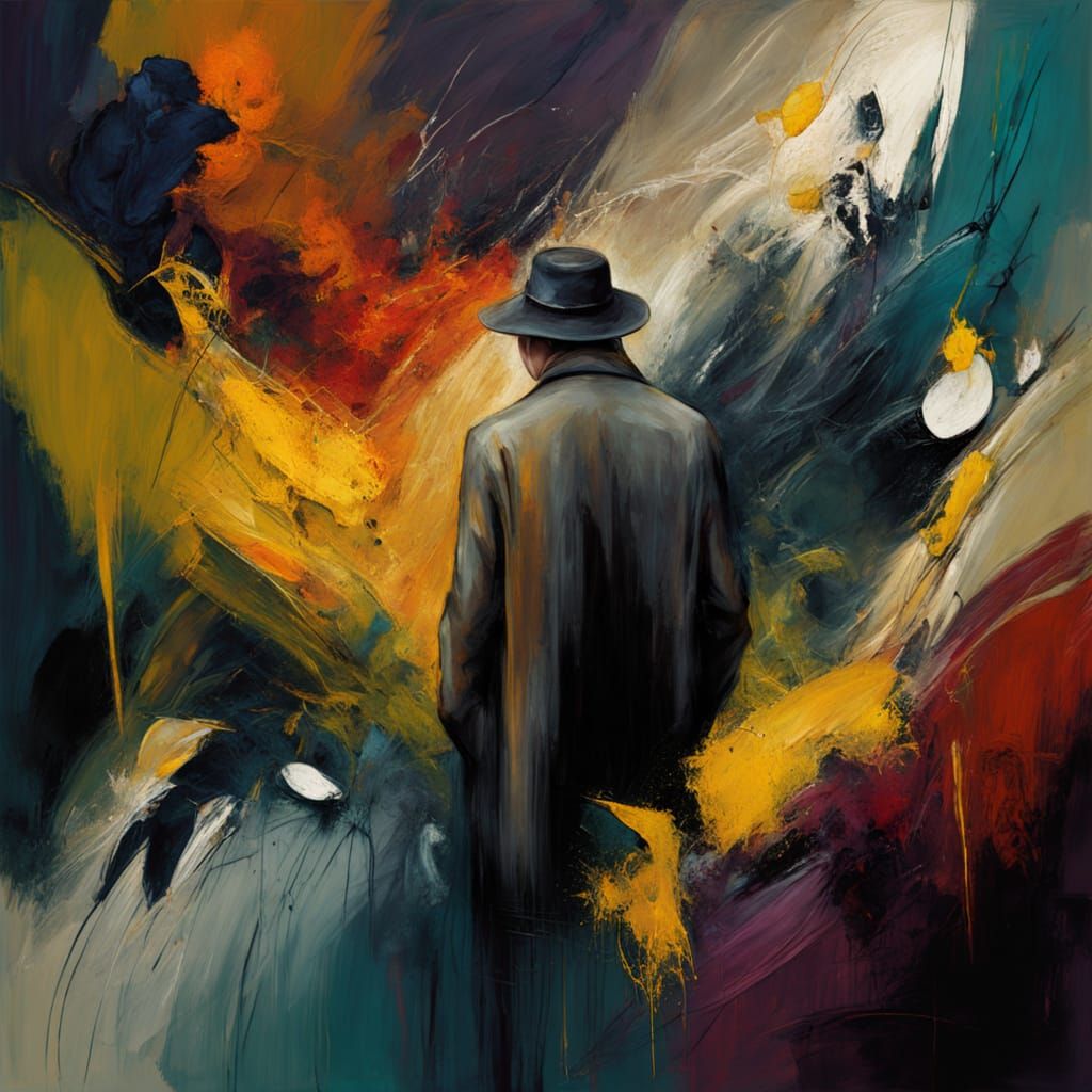 Emotive Abstract Expressionist Figure Contemplating Canvas