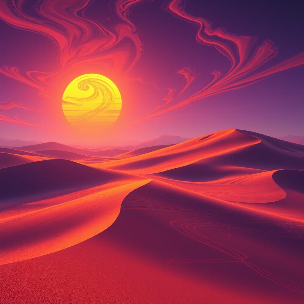 Fantastical Sunset on Dunes in Vibrant Hues