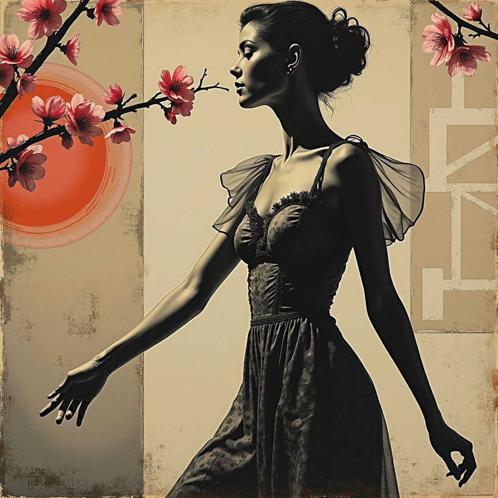 Banksy and Irving Penn Fusion: Abstract Pin-Up in Garden