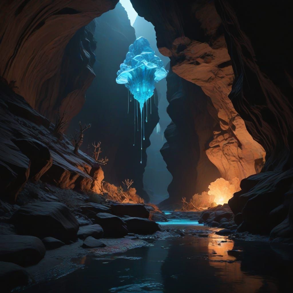 Bioluminescent Crystal Illuminates a Canyon of Strange Creat...