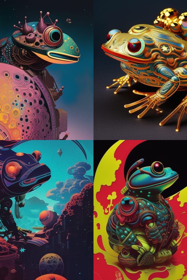 Cyberpunk Frog in Cosmic Art Style