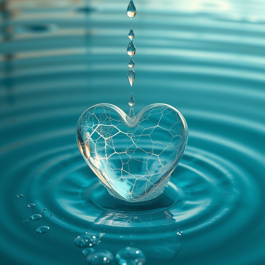 Surreal Crystal Heart Emerges from Turquoise Pool in Photore...
