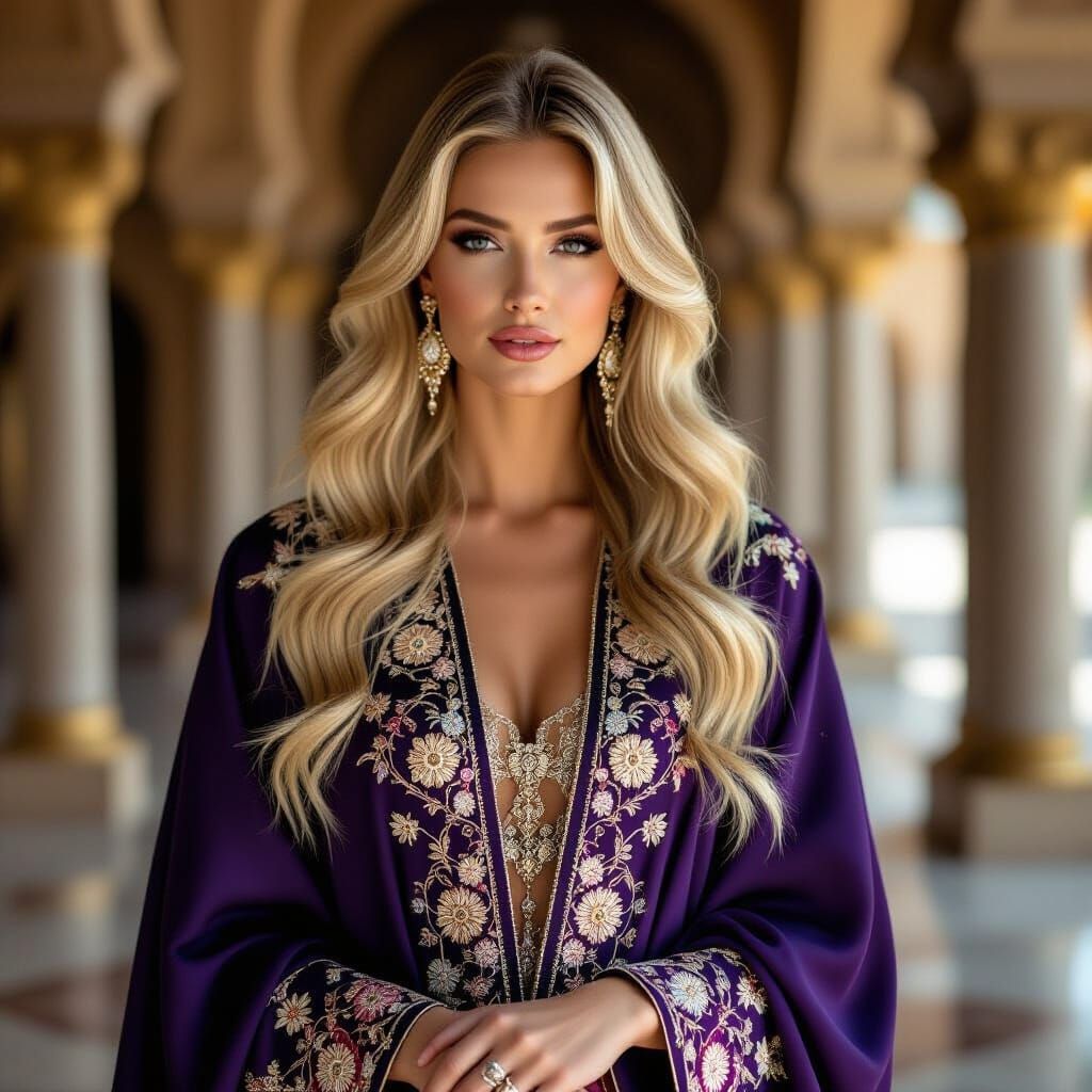 Regal Woman in Opulent Abaya: High Fashion Portrait