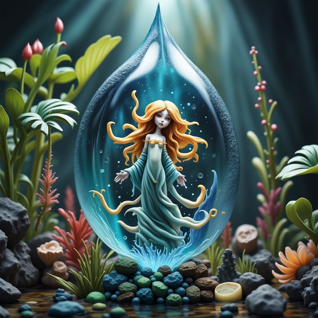 Ethereal Water Elemental in a Glittering Droplet