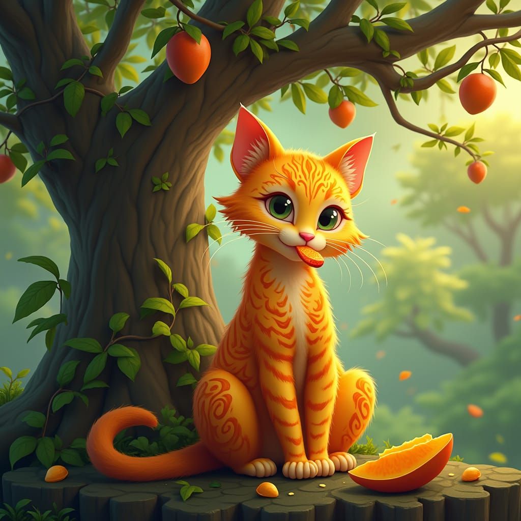 Majestic Mango Cat in Fantasy Art Style