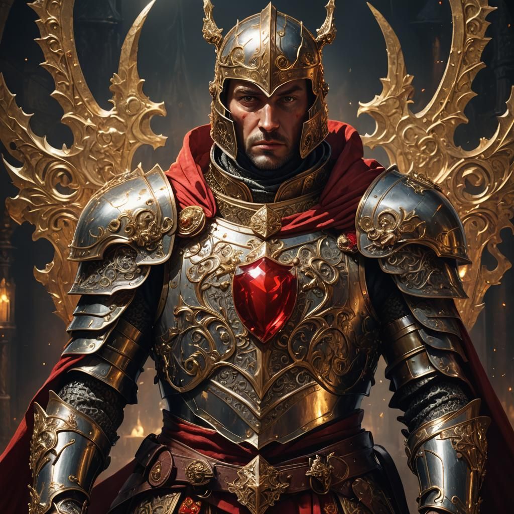 Knight of Hearts Portrait in Fantasy Matte Painting Style
