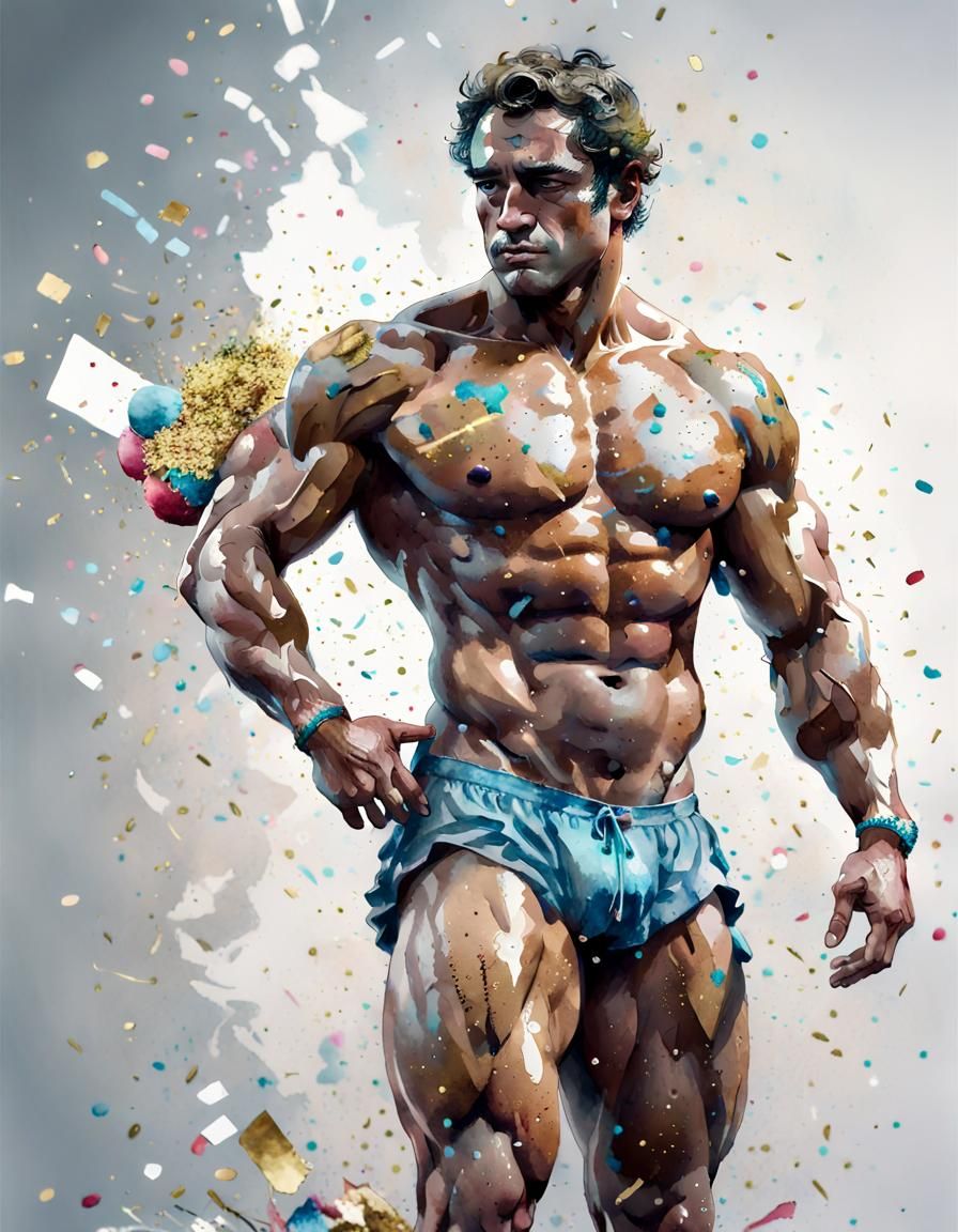 Greek God Bodybuilder Watercolor Illustration