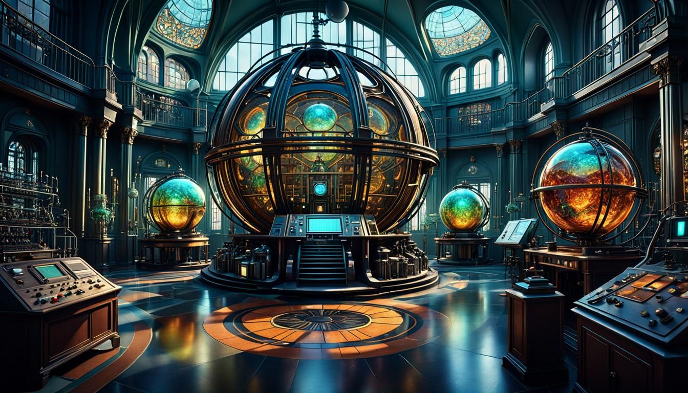 Complex Sci-Fi Lab Interior in Art Deco Style