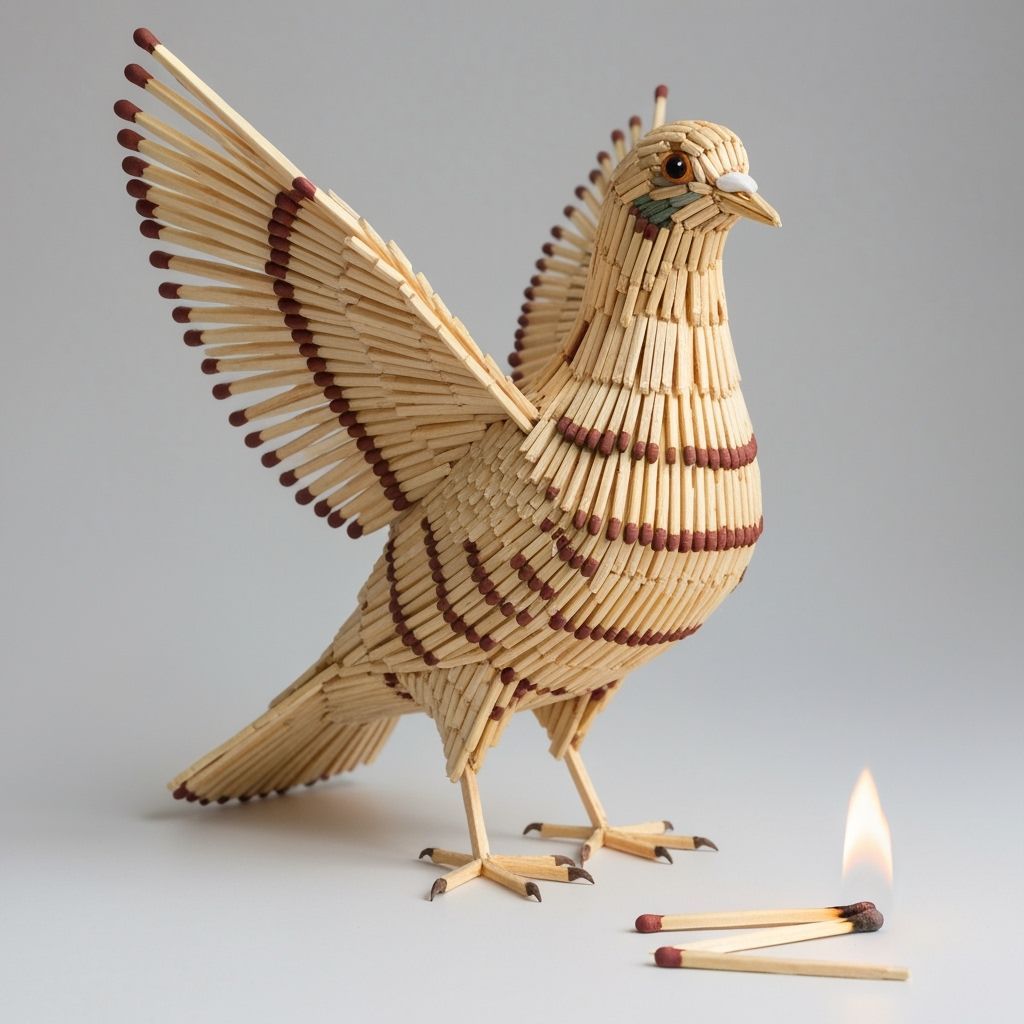 Intricate Matchstick Pigeon Sculpture