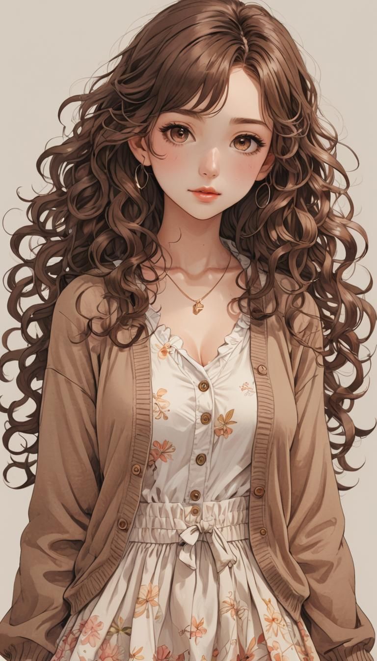 Cute Anime Girl in Sundress, Hand-Drawn