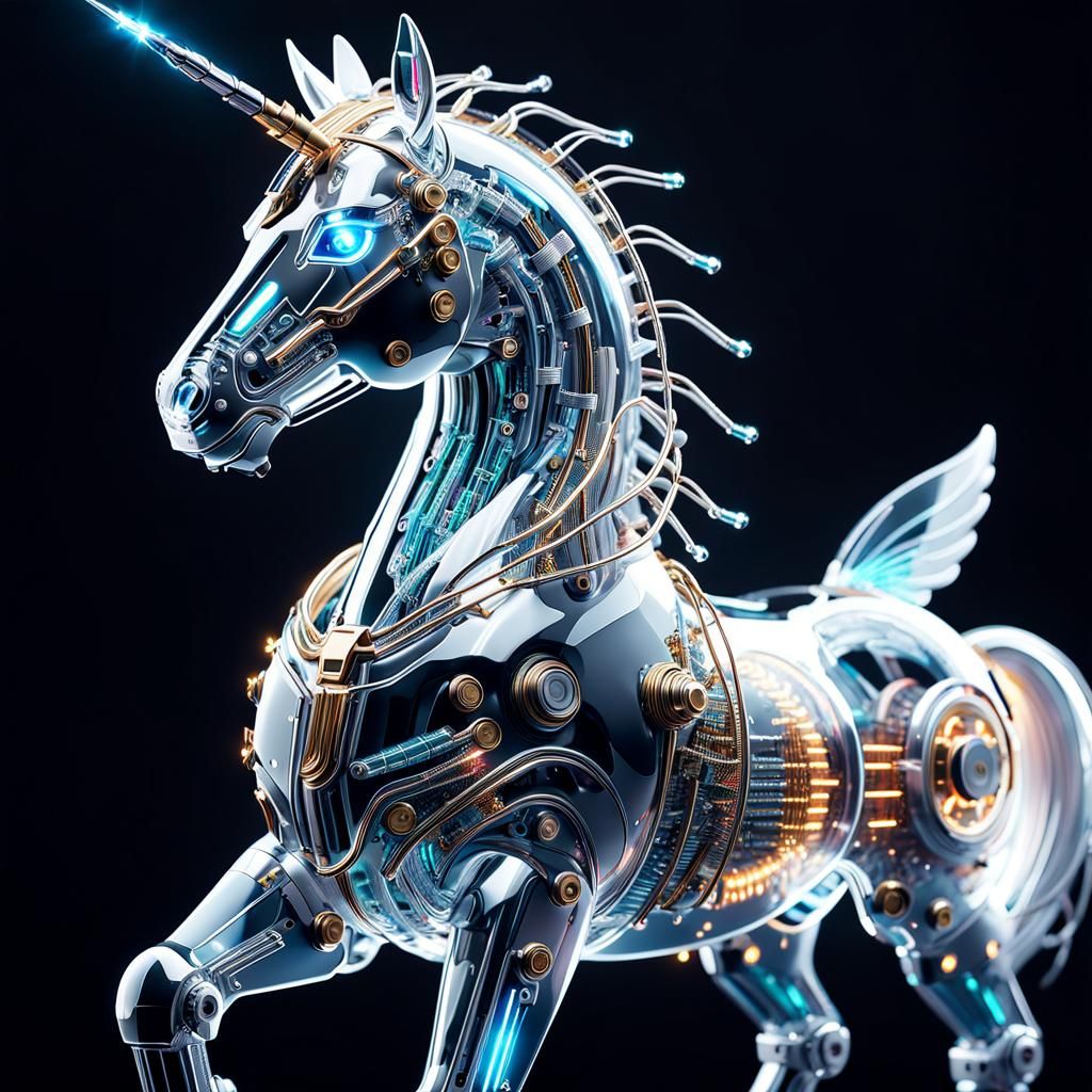 Futuristic Cyborg Unicorn with Transparent Body