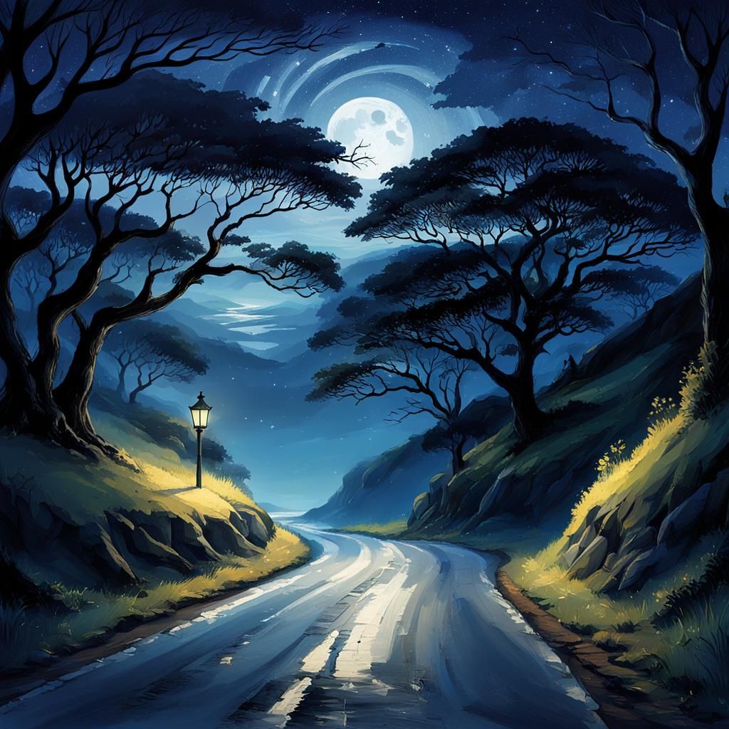 Serene Nightscape with Moonlit Path