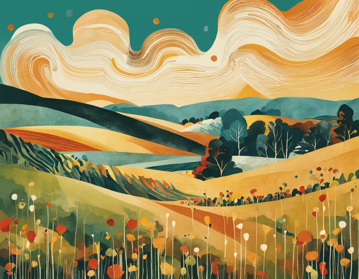 Surreal Nature Scene in Whimsical Watercolor Style