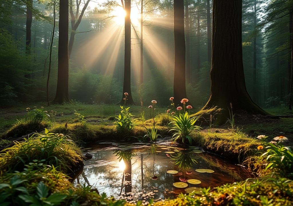 Forest at Dawn with Magic Light