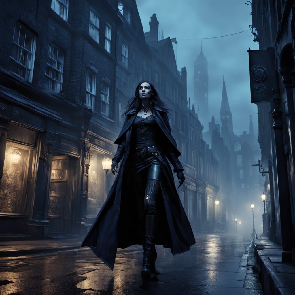 Female Werewolf in London at Night