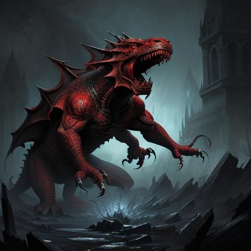Dragon's Bloody Scream: A Gothic Horror Illustration
