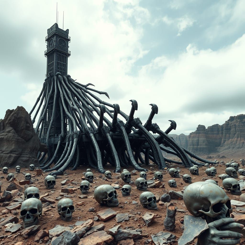 Biomechanical Metal Bone Tower in Giger Style