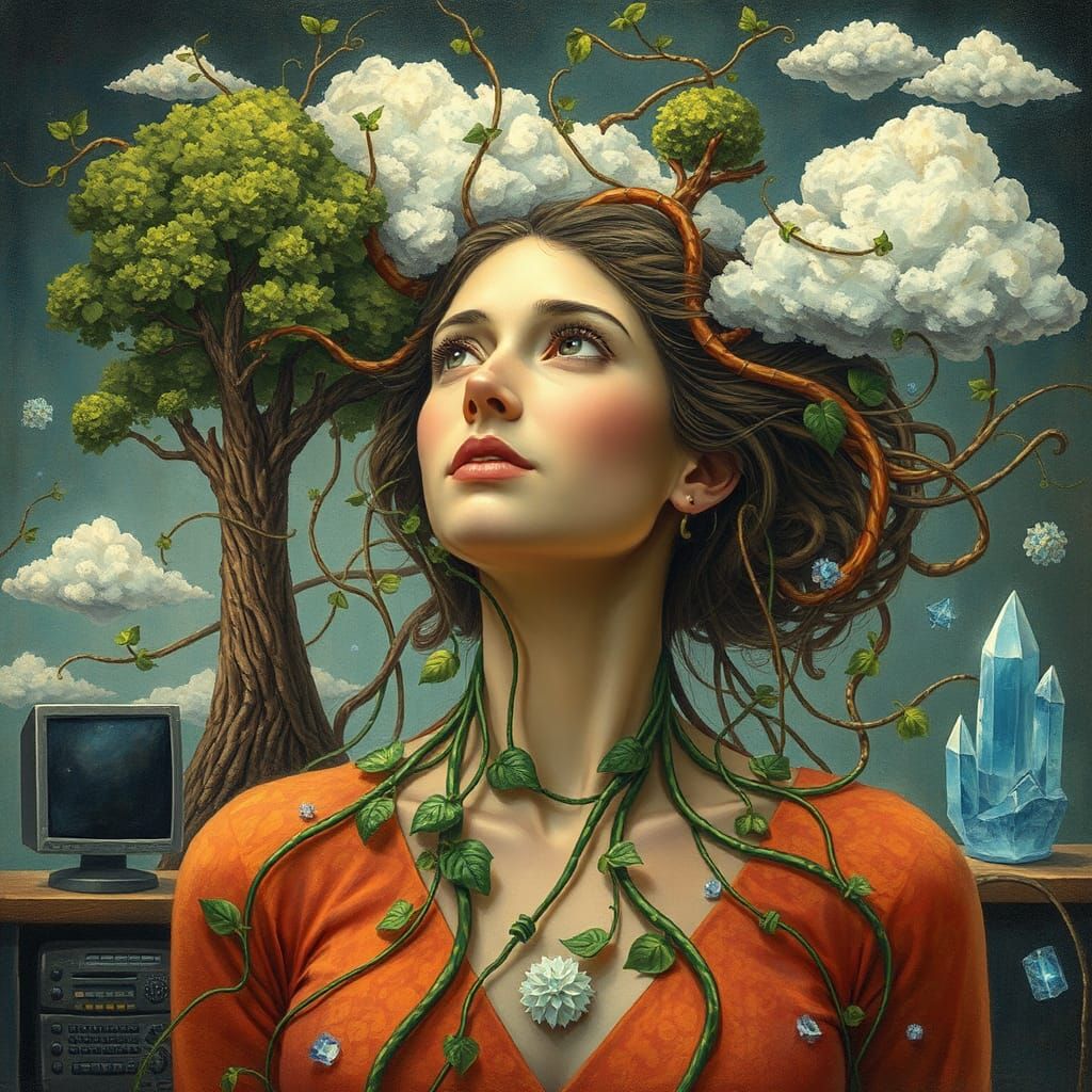 Interconnected Woman: Nature and Technology