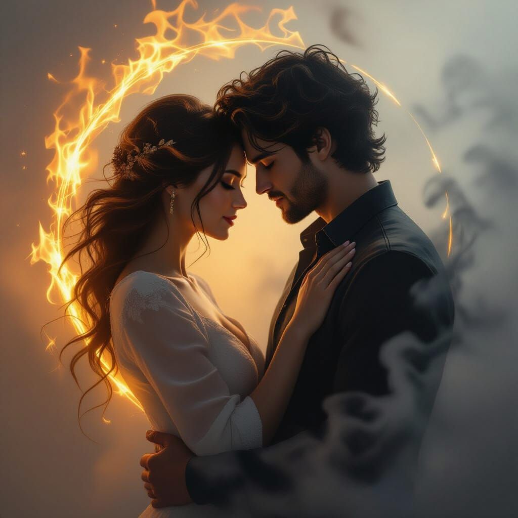 Yin-Yang Embrace: Ethereal Light and Delicate Lines