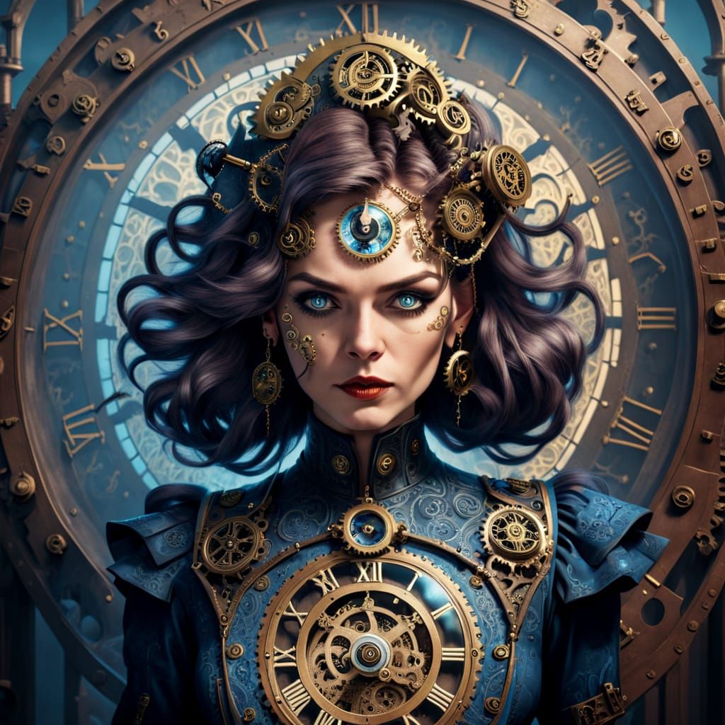 Dieselpunk Witch Portrait with Clockwork Details