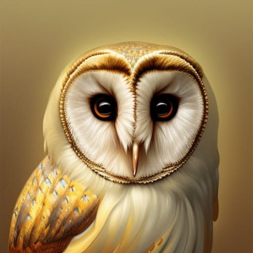 Golden Metal Barn Owl Portrait in Digital Art Style