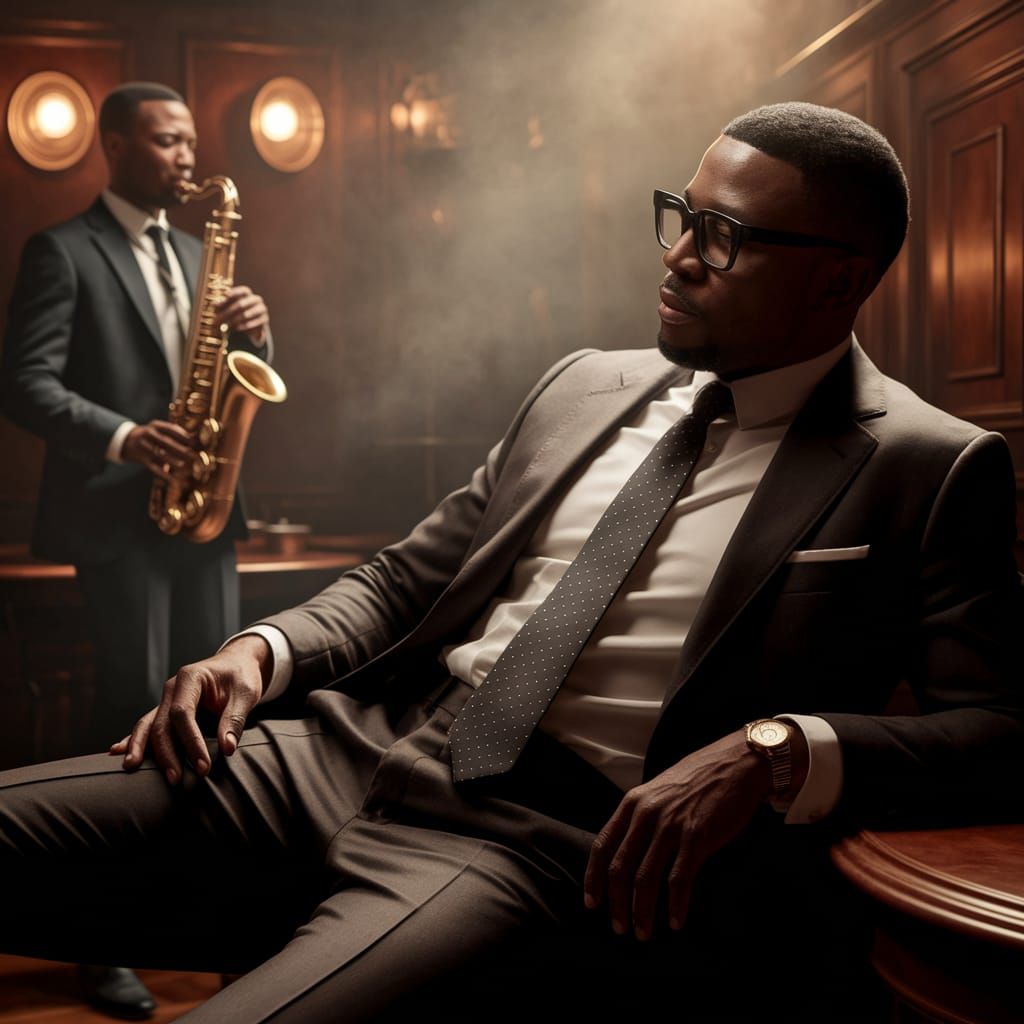 Smoky Jazz Club Scene with Man in Suit
