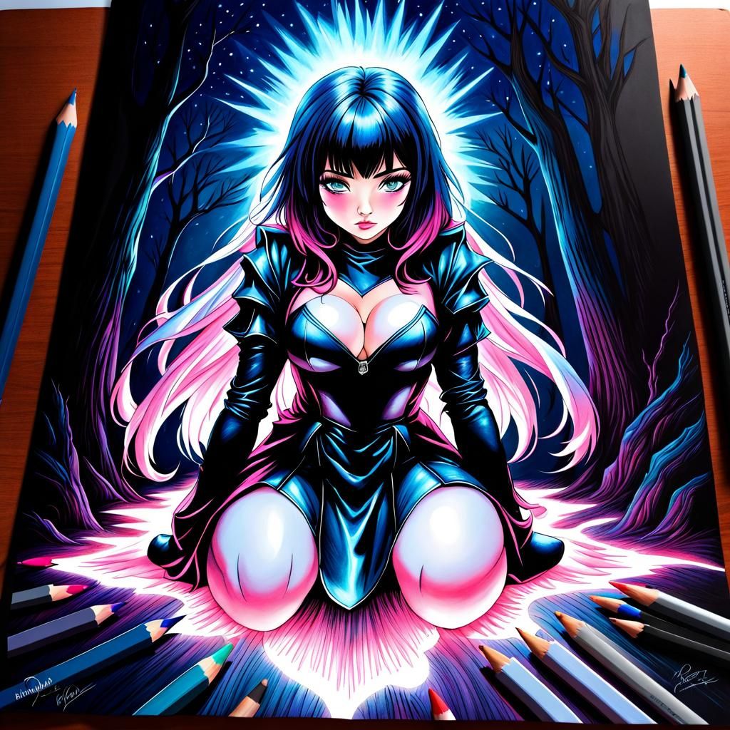 Epic Light Versus Darkness in Colored Pencil Sketch