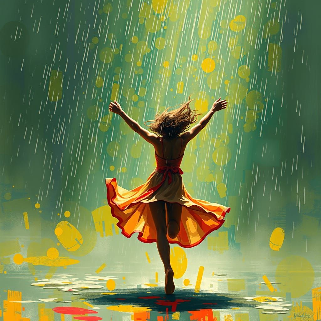Joyful Rain Dance in Expressive Digital Art Style