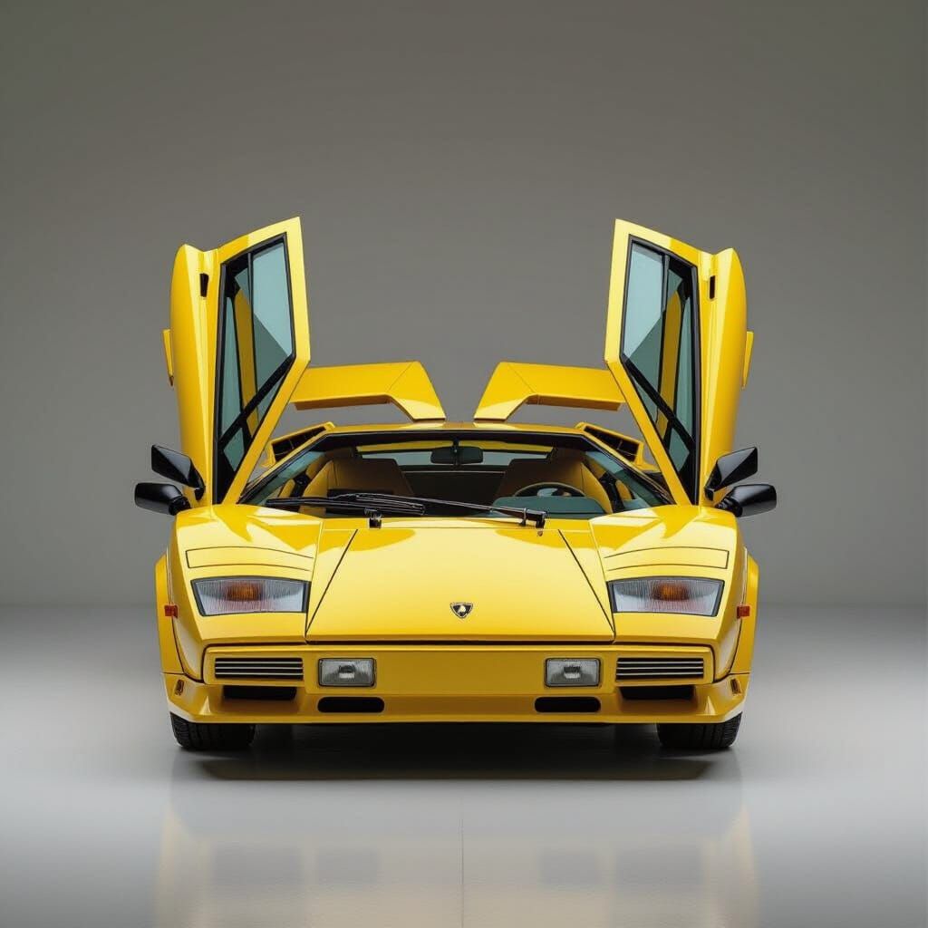 Yellow Lamborghini Countach LP5000 in Dramatic View