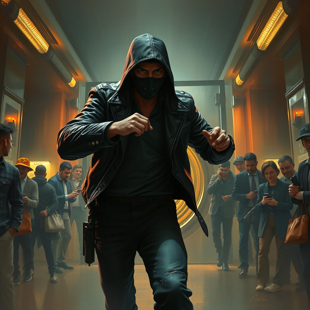 Daring Bank Heist in Gritty Digital Art Style