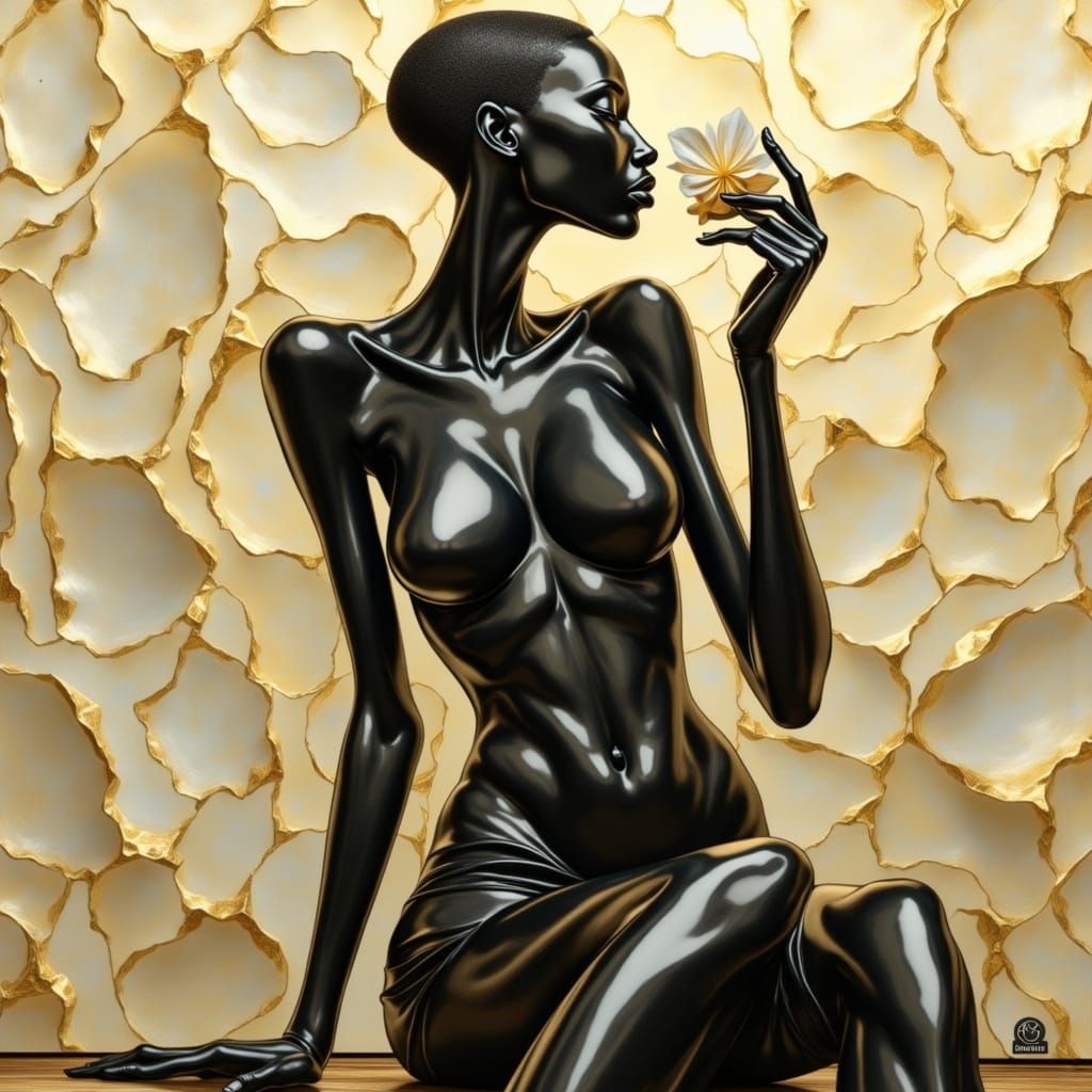 Abstract Ivory Portrait with Gold Accents