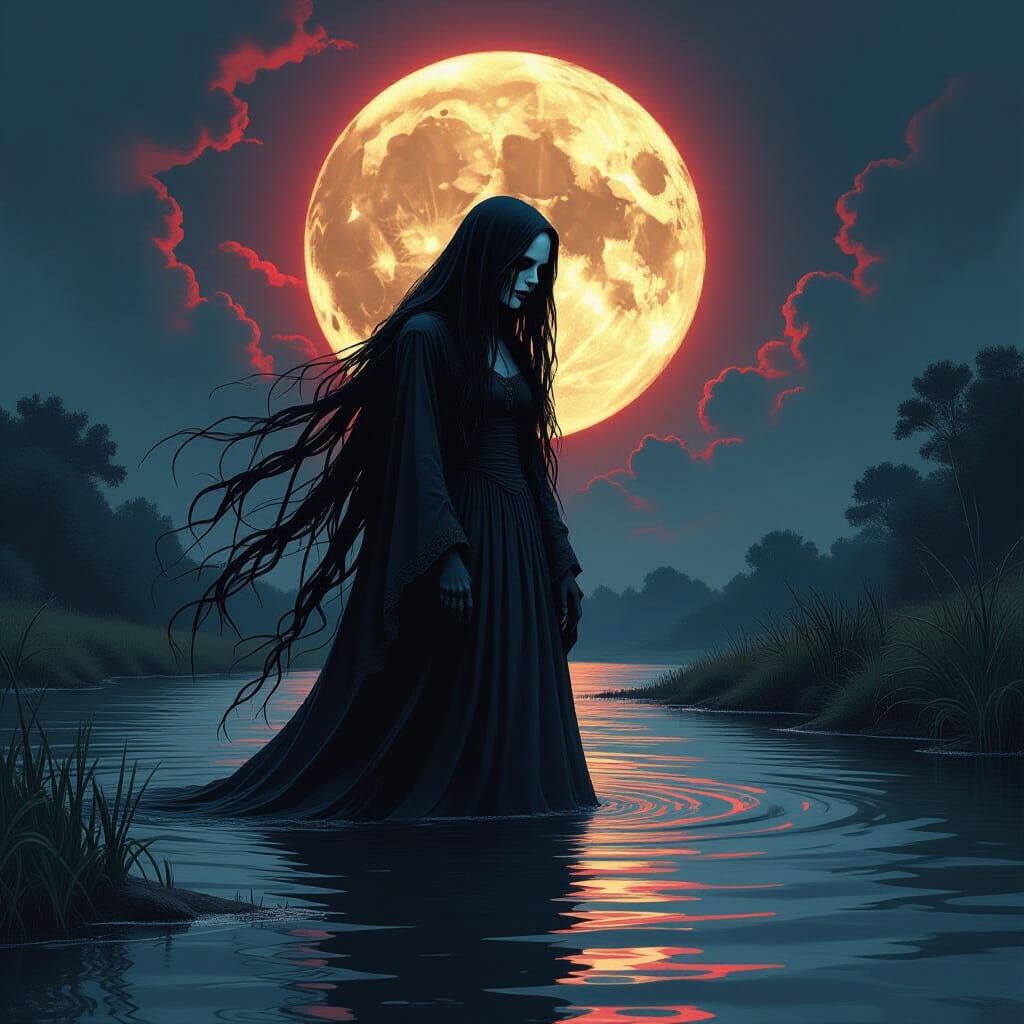 Bloody La Llorona Over Moonlit River