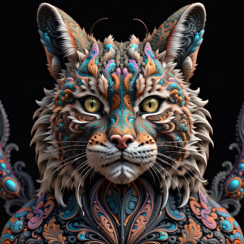 Fractal Paisley Bobcat Bust in Vivid Colors