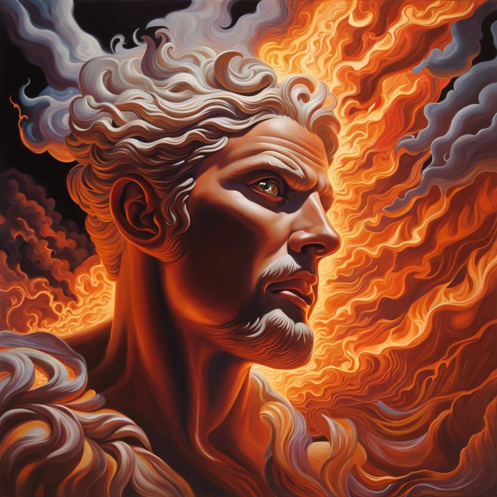 Deity Forming Man From Clay: Epic Oil Painting