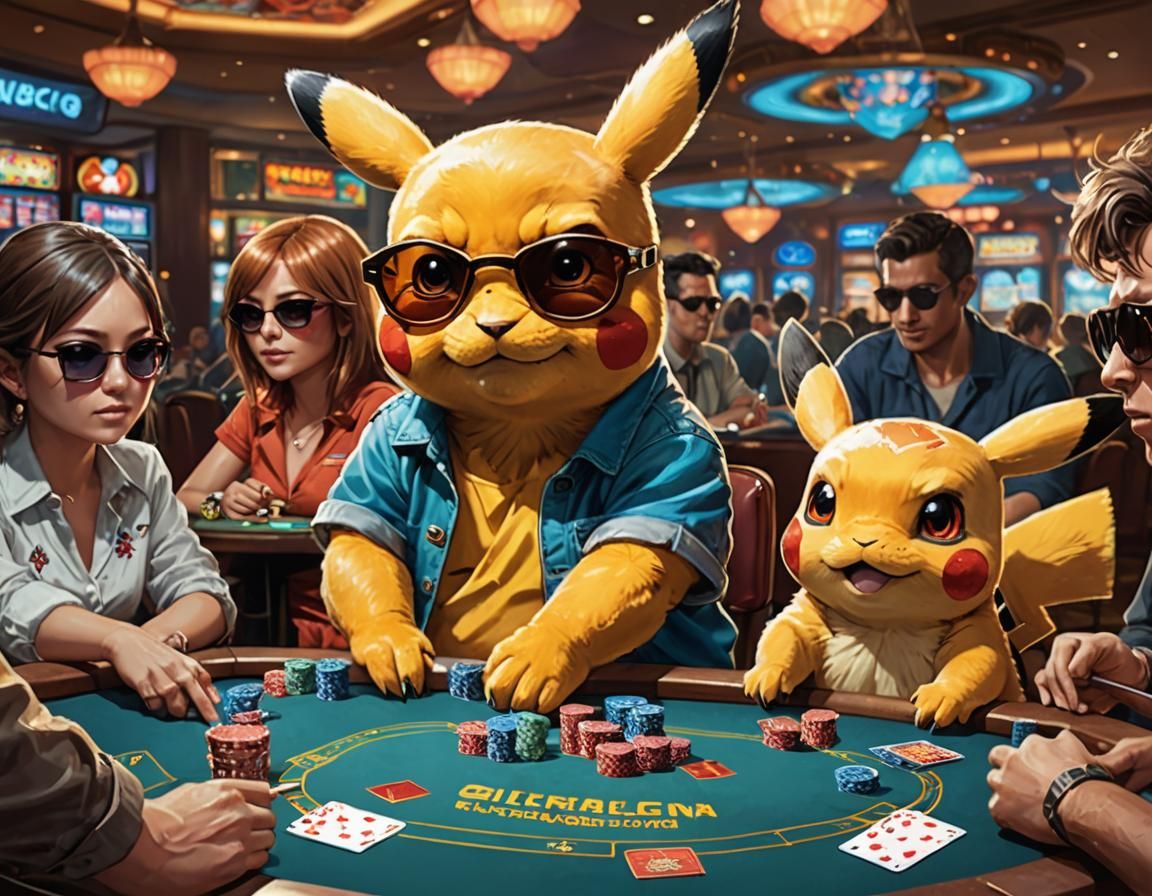 Pokemon Play Poker in Casino: Hyperrealistic Art