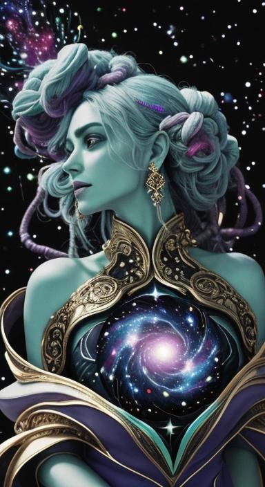 Cosmic Deity Holding Universe: Celestial Surrealism