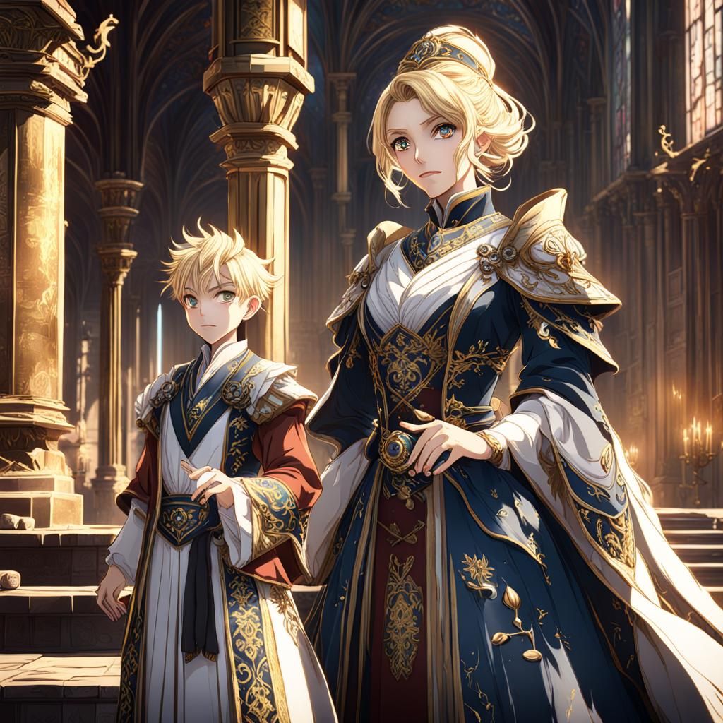 Anime Noblewoman and Son: Fantasy Concept Art