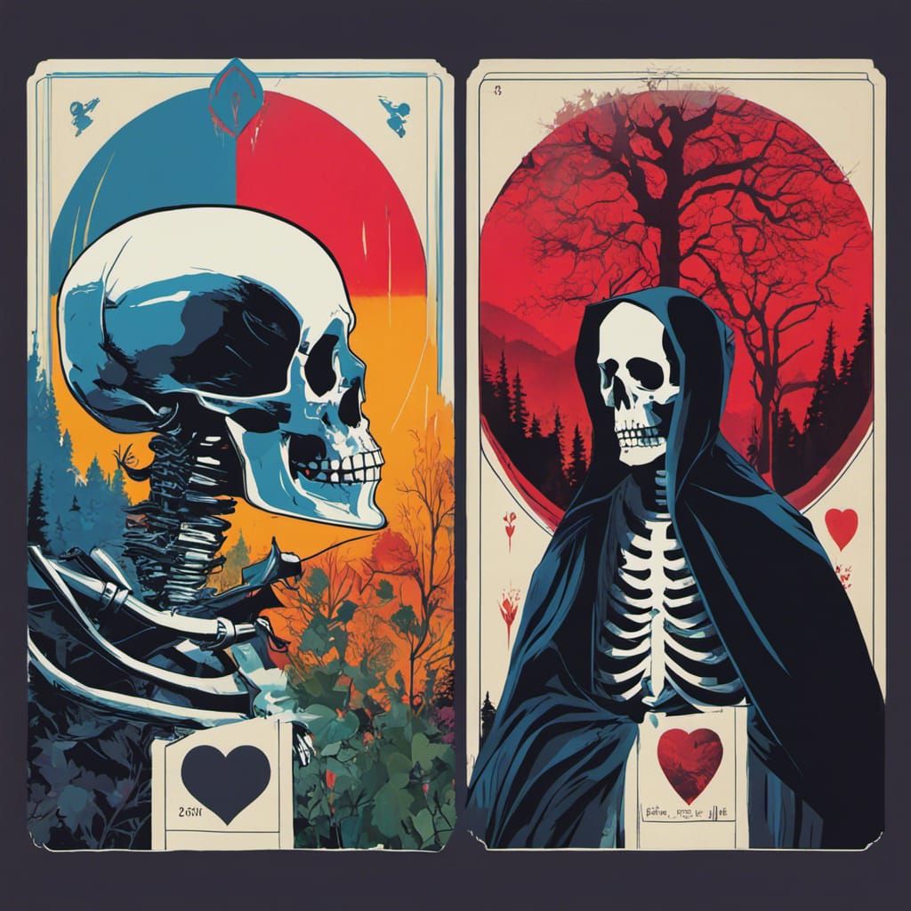Skeleton Heart Queen Tarot Card in Comic Book Style