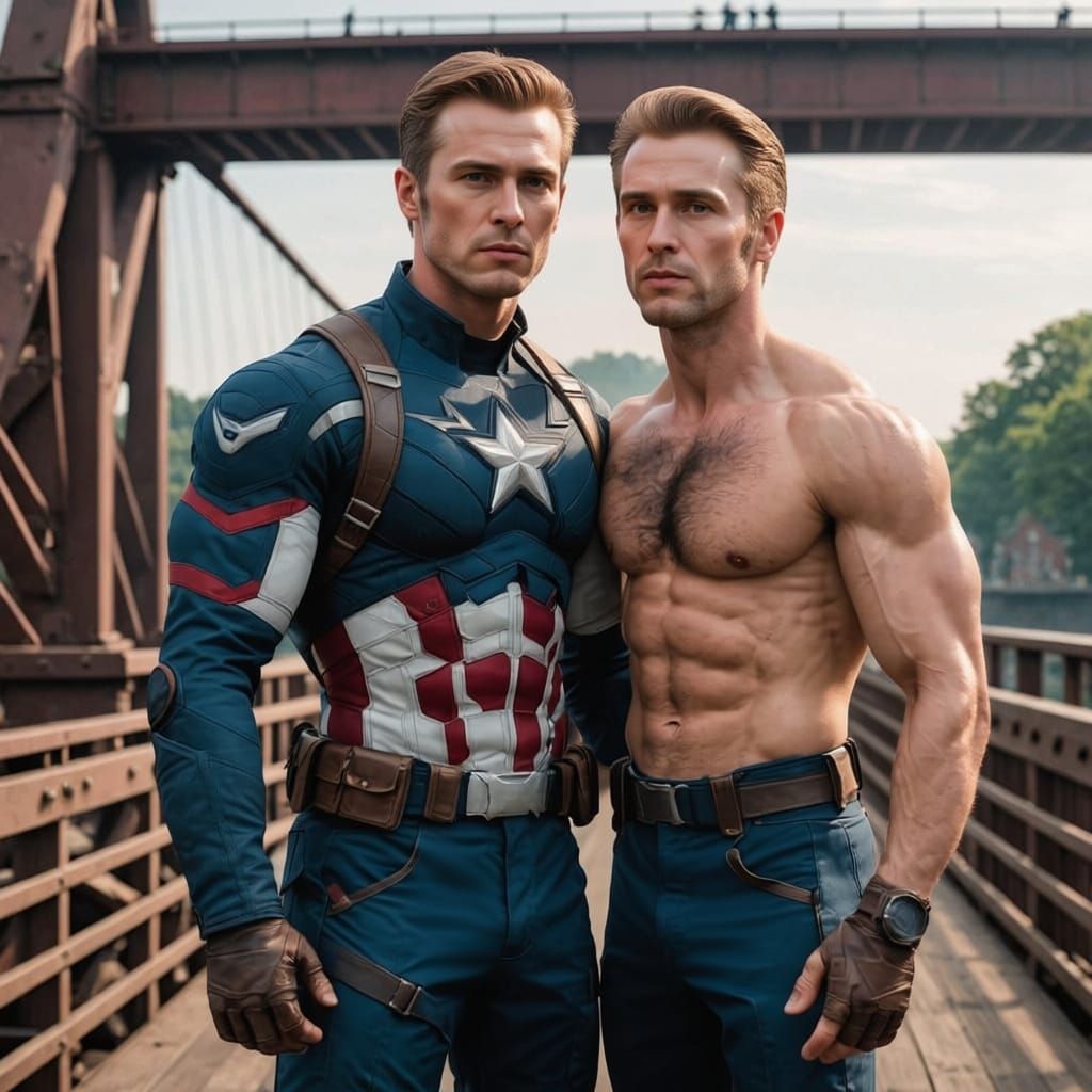 Captain America and Peter Parker Kissing on a Bridge