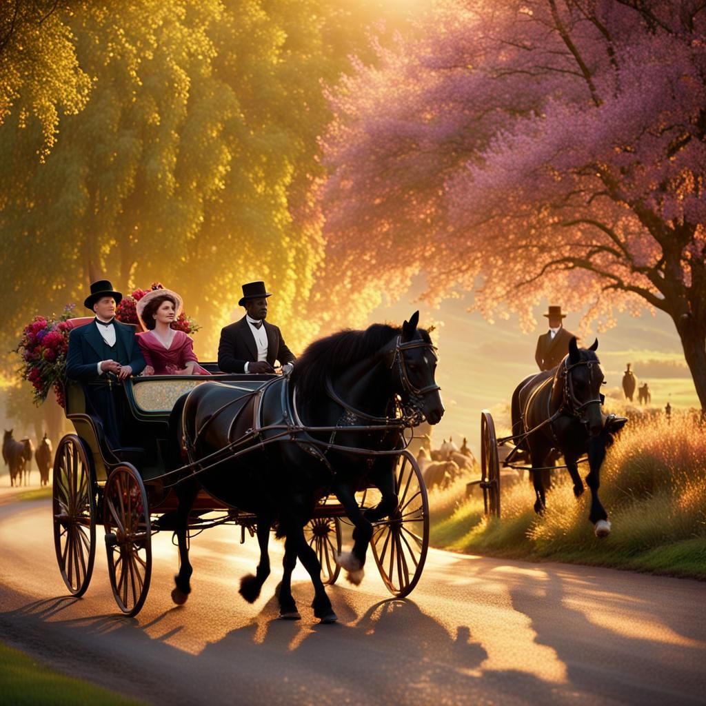 Lady and Gentleman in Elegant Victorian Carriage Ride