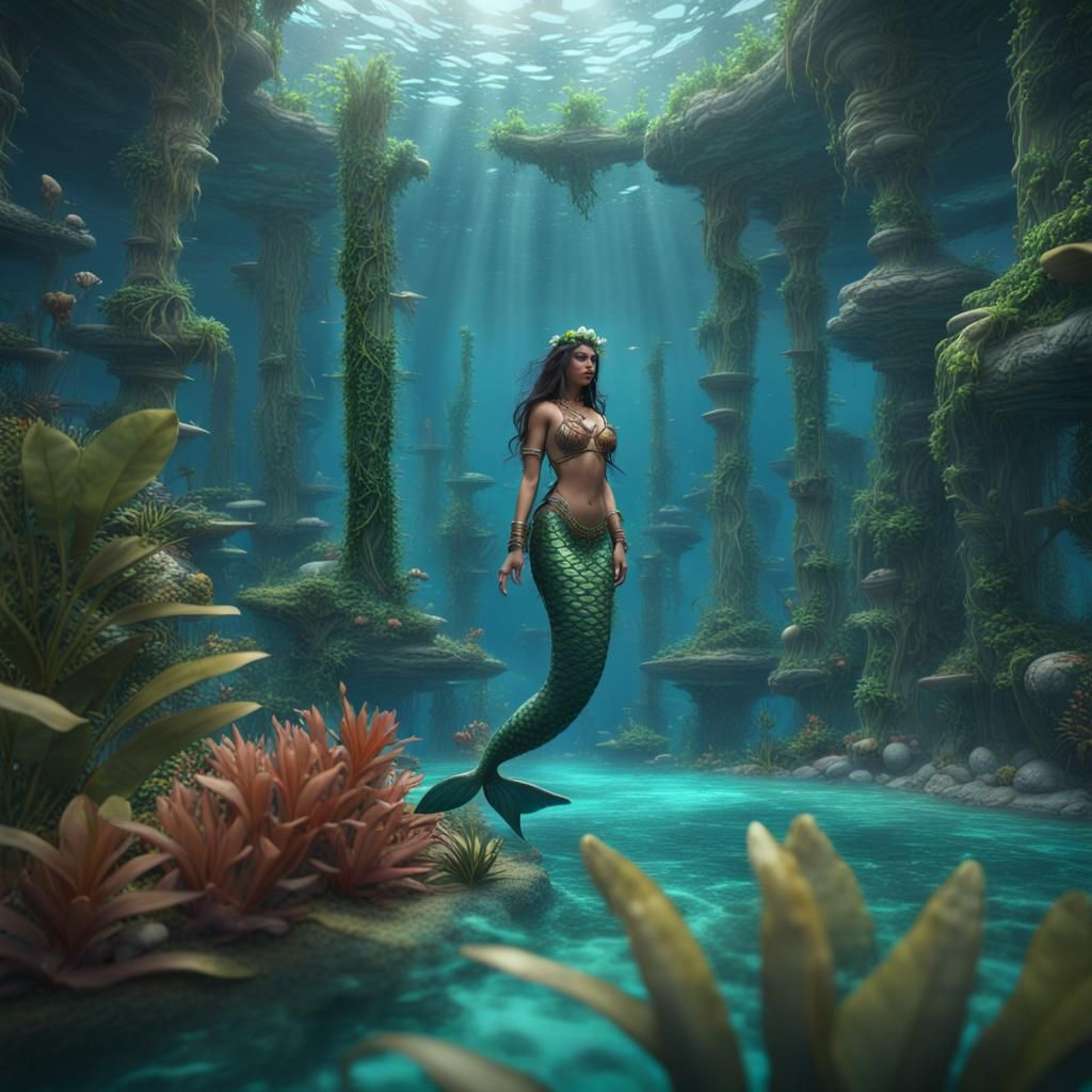Mermaid and Dolphin in Mayan Lagoon