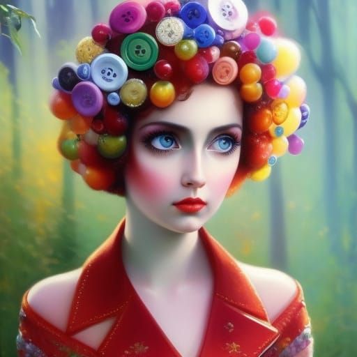 Whimsical Portrait with Large Eyes, Hyperdetailed Art