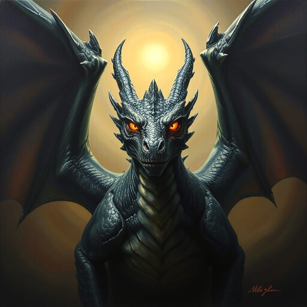 Majestic Dragon Portrait in Chiaroscuro Oil Painting Style