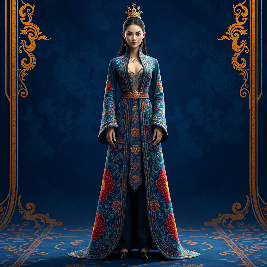 Regal Woman in Ornate Coat and Pants