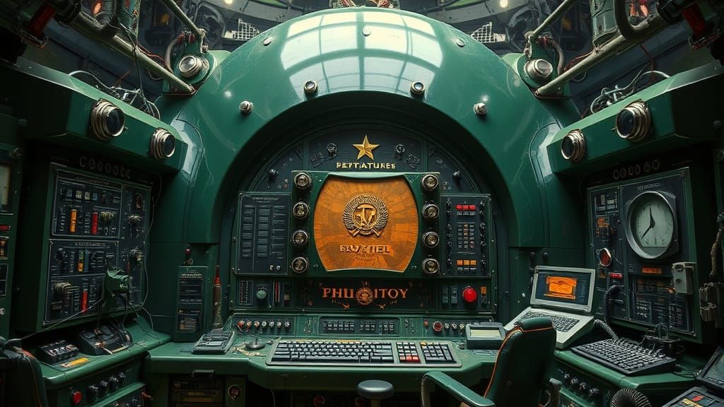 Futuristic Soviet Computer Complex in Biomechanical Style