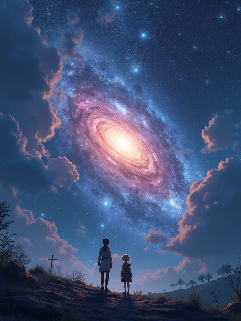 Cosmic Eyes Gazing at Galaxy in 3D Anime Style