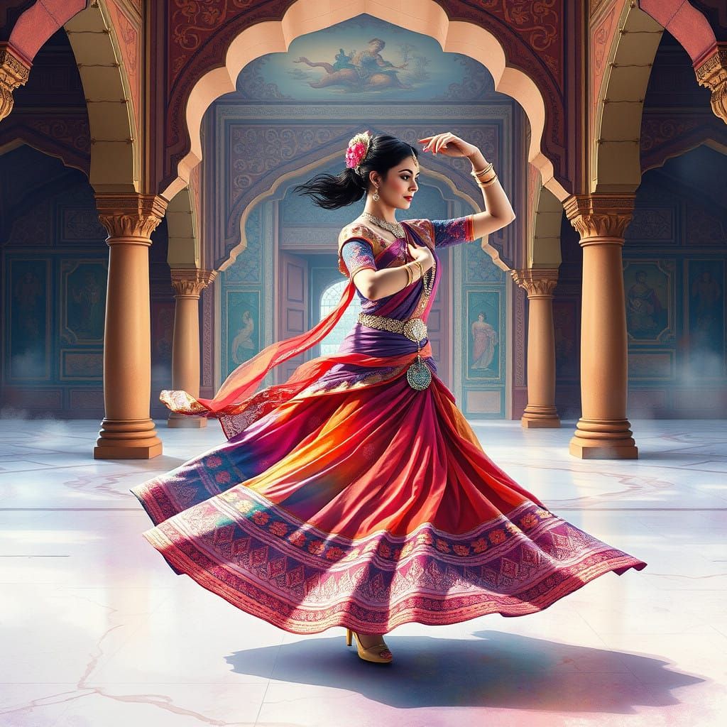 Ethereal Kathak Dancer in Mughal Darbar Splendor