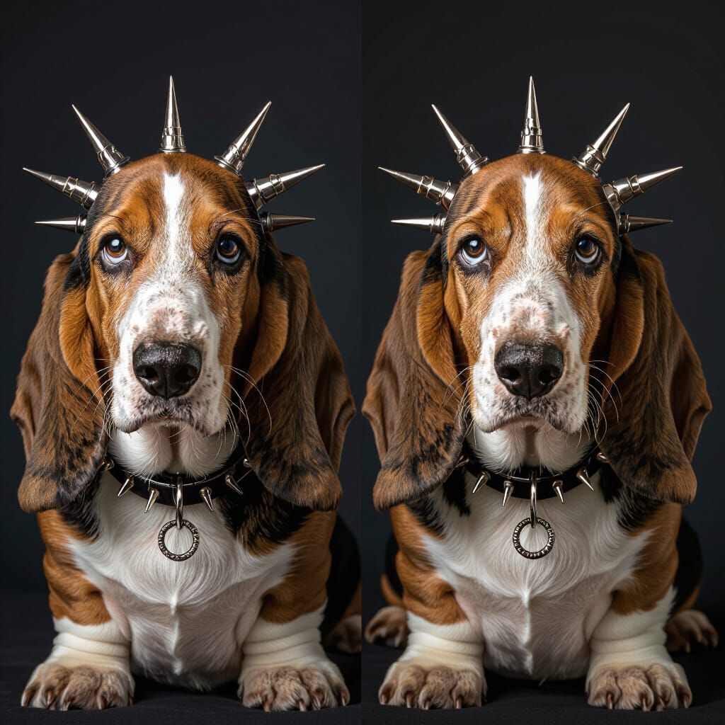 Punk Rock Basset Hounds with Piercings, Photorealistic