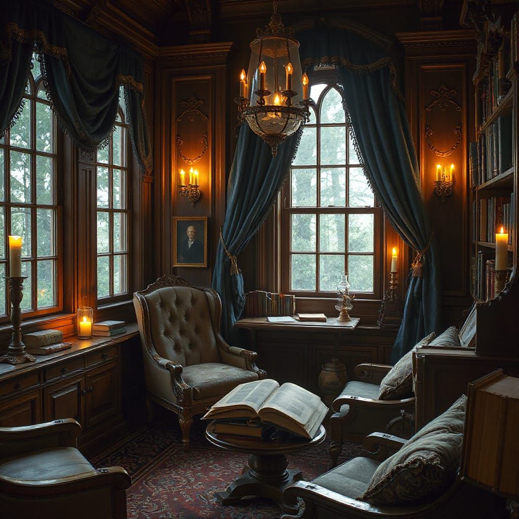 Serene Manor Tower Reading Corner in Warm Tones